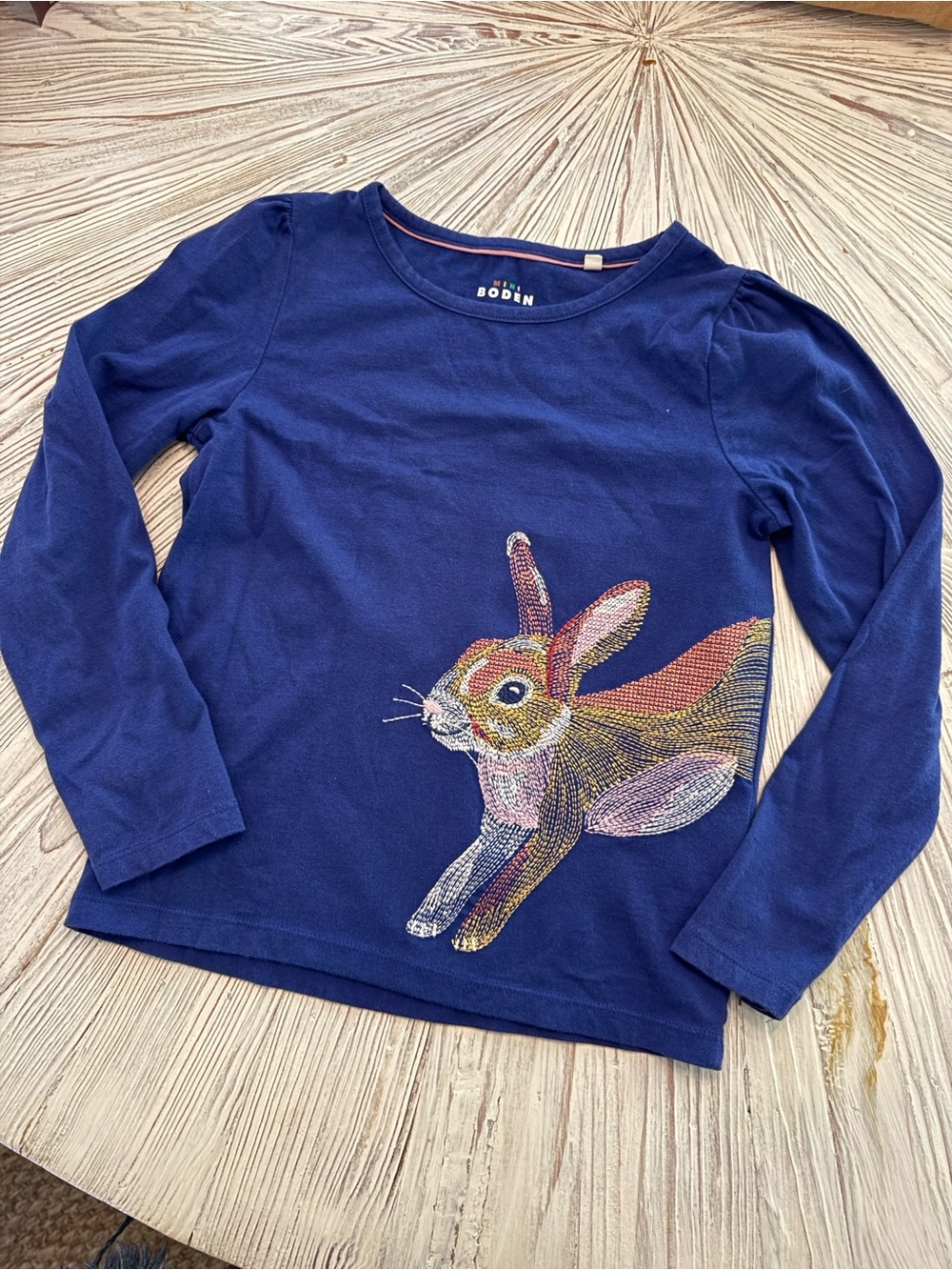 Mini Boden Navy Long-Sleeve Tee with Colorful Bunny